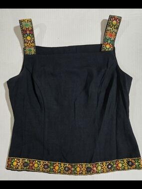 Vintage Jessica Howard Black Tank with Multicolor Embroidered Straps